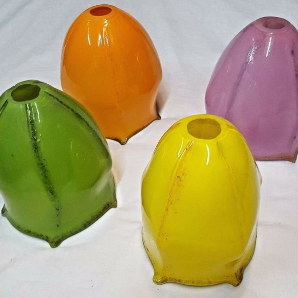 TULIP ART GLASS LIGHTING SHADES SET 4 HANDBLOWN